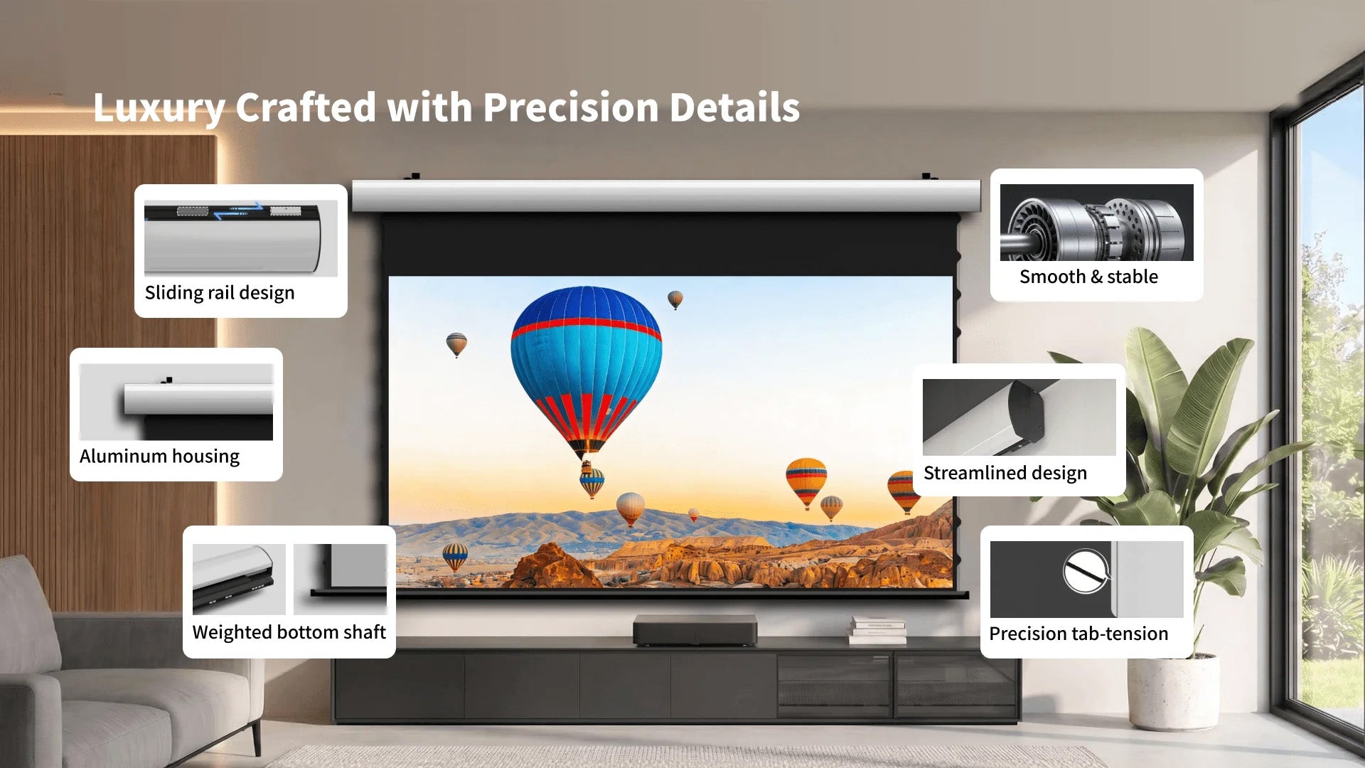 WUPRO FlowArc Luxury Smart Motorized Drop Down Projector Screen – Precision-Crafted Luxury Design