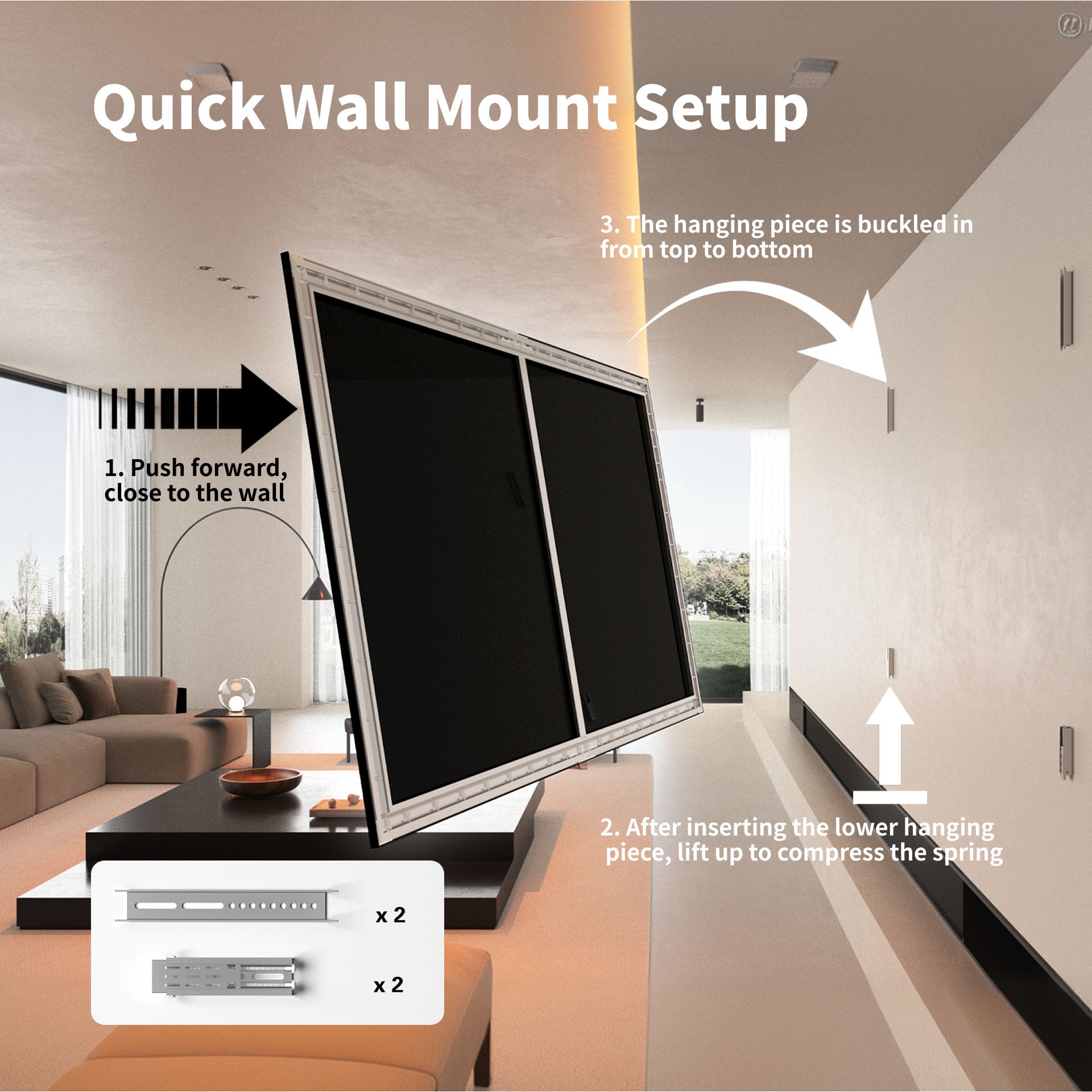 WUPRO Gallery Fixed Frame Projection Screen Quick Wall Mount Installation Diagram