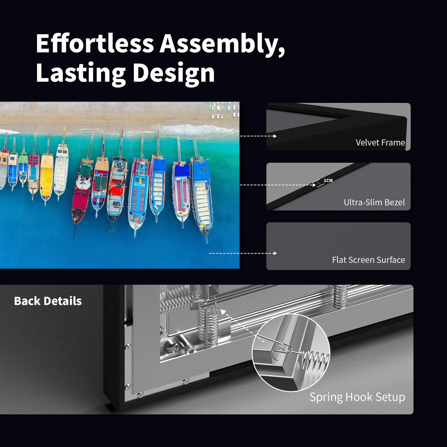 WUPRO BUY Gallery Black Crystal ALR Fixed Frame Projector Screen effortless assembly durable fixed frame design