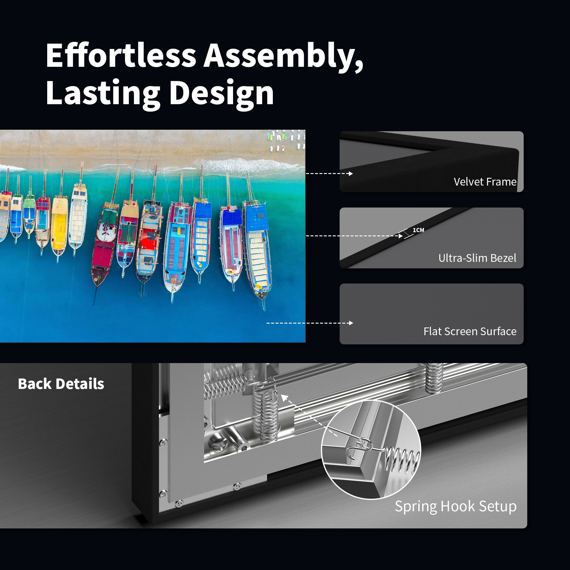 WUPRO BUY Gallery Black Crystal ALR Fixed Frame Projector Screen effortless assembly durable fixed frame design