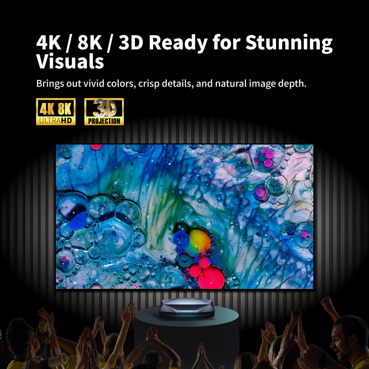 WUPRO Cinema Gallery EVO CBSP CLR fixed frame screen for UST projectors supporting 4K, 8K and 3D projection with vivid colors and crisp image detail