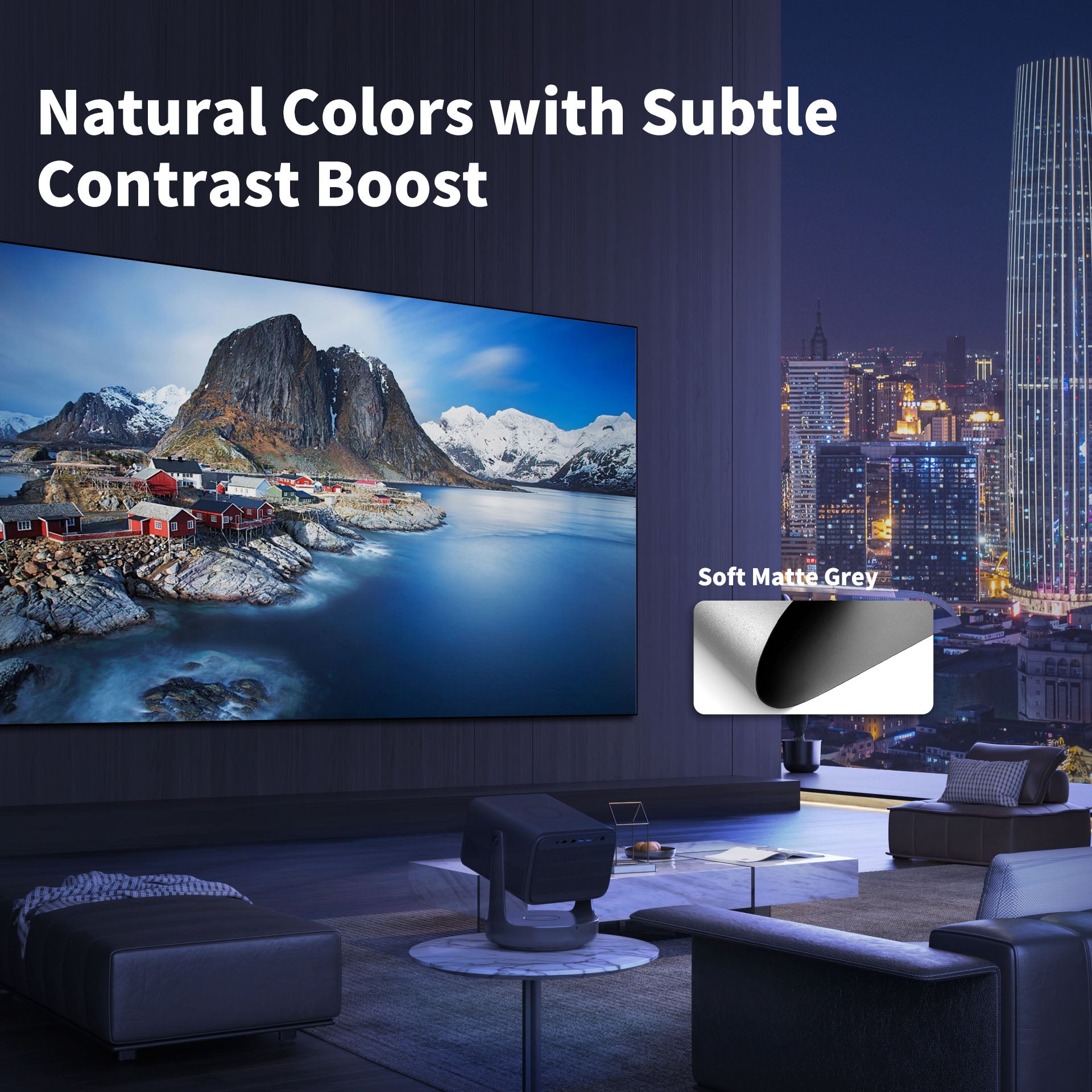 WUPROBuy Gallery soft gray matte anti-speckle fixed frame projector screen natural color subtle contrast boost