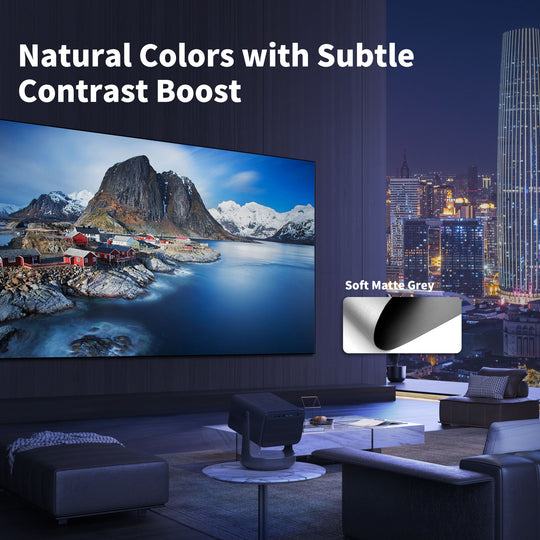 WUPROBuy Gallery soft gray matte anti-speckle fixed frame projector screen natural color subtle contrast boost