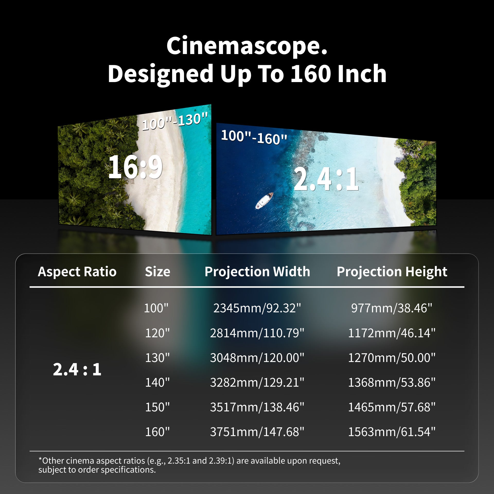 WUPRO LT Lenticular CLR Fixed Frame Projection Screen with Custom Sizes up to 130" (16:9) and 160" CinemaScope (2.40:1)