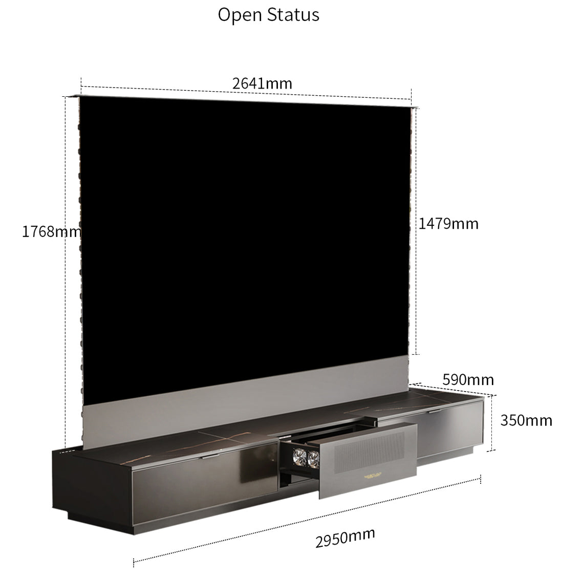 WUPRO X NECTUNT R20 INVISIBLE CINEMA Luxury Laser TV Cabinet dimensions when opened