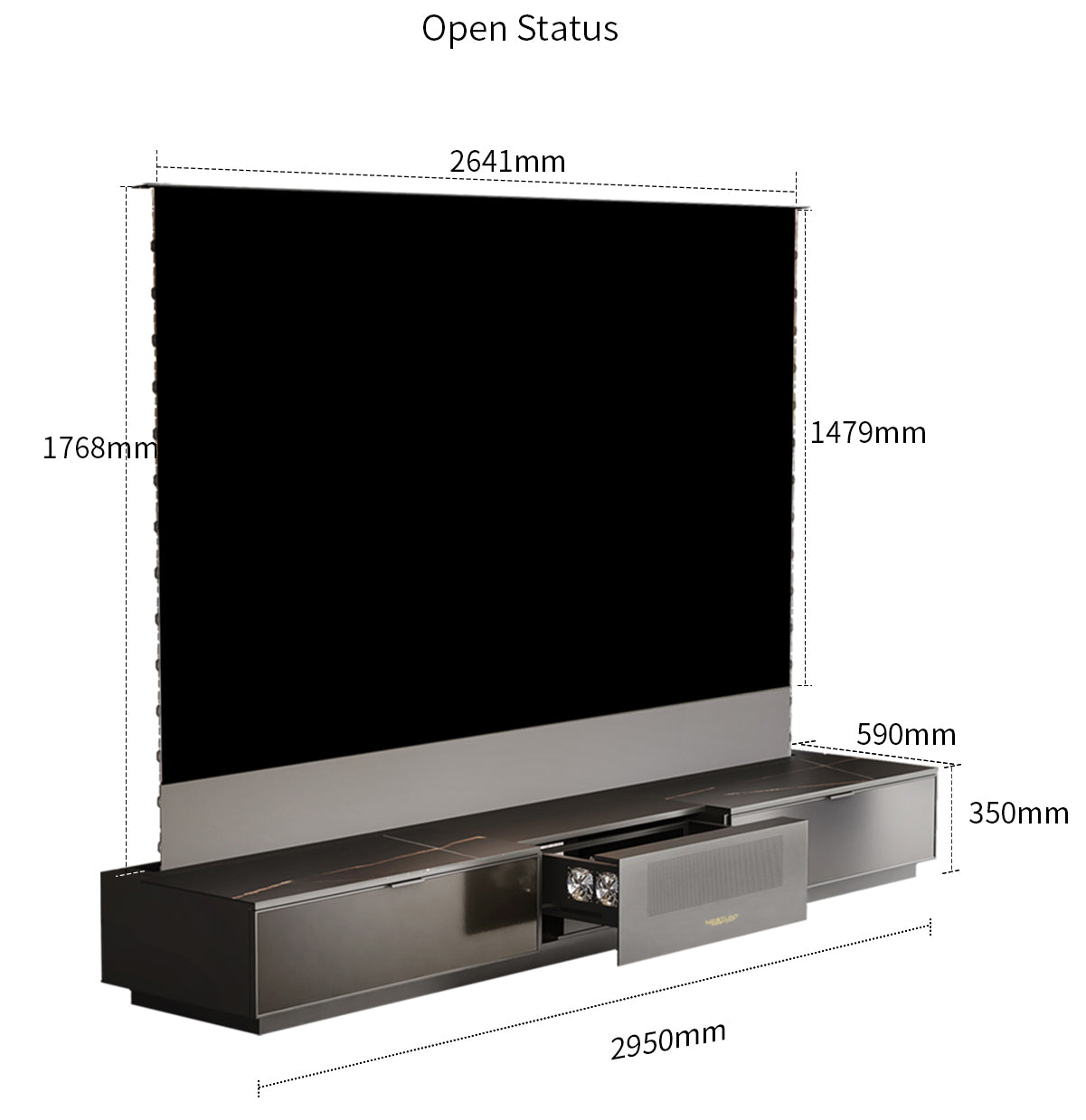 WUPRO X NECTUNT R20 INVISIBLE CINEMA Luxury Laser TV Cabinet dimensions when opened