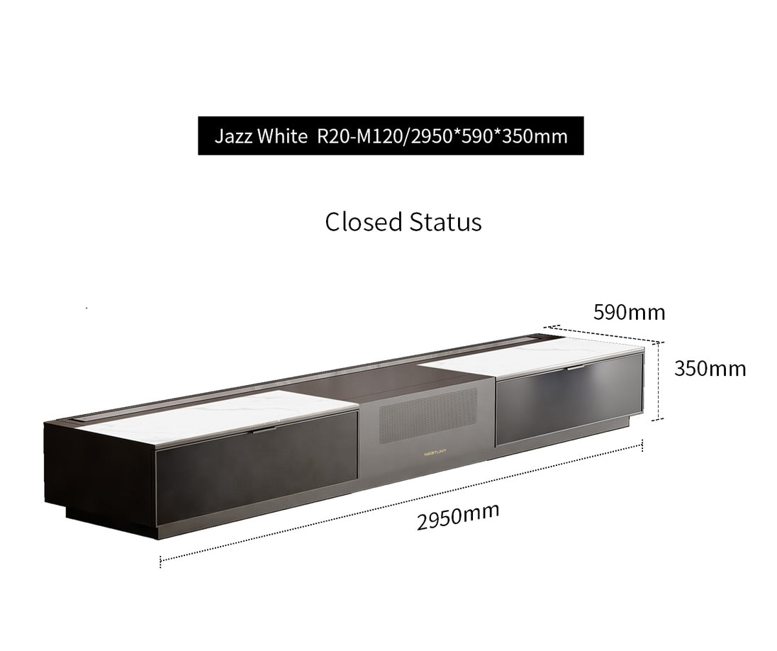 WUPRO X NECTUNT R20 INVISIBLE CINEMA Luxury Laser TV Cabinet (Lauren Black Gold) (Closed)
