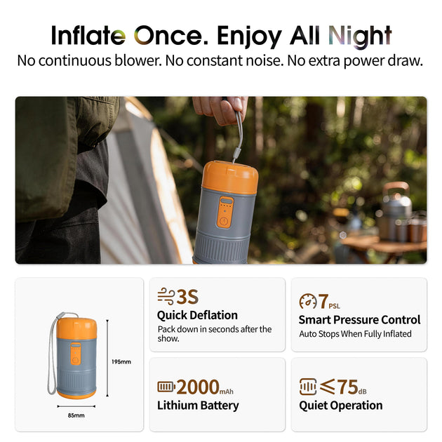 WUPRO AirGO Outdoor Portable Inflatable Projector Screen with sealed air design, no continuous blower required