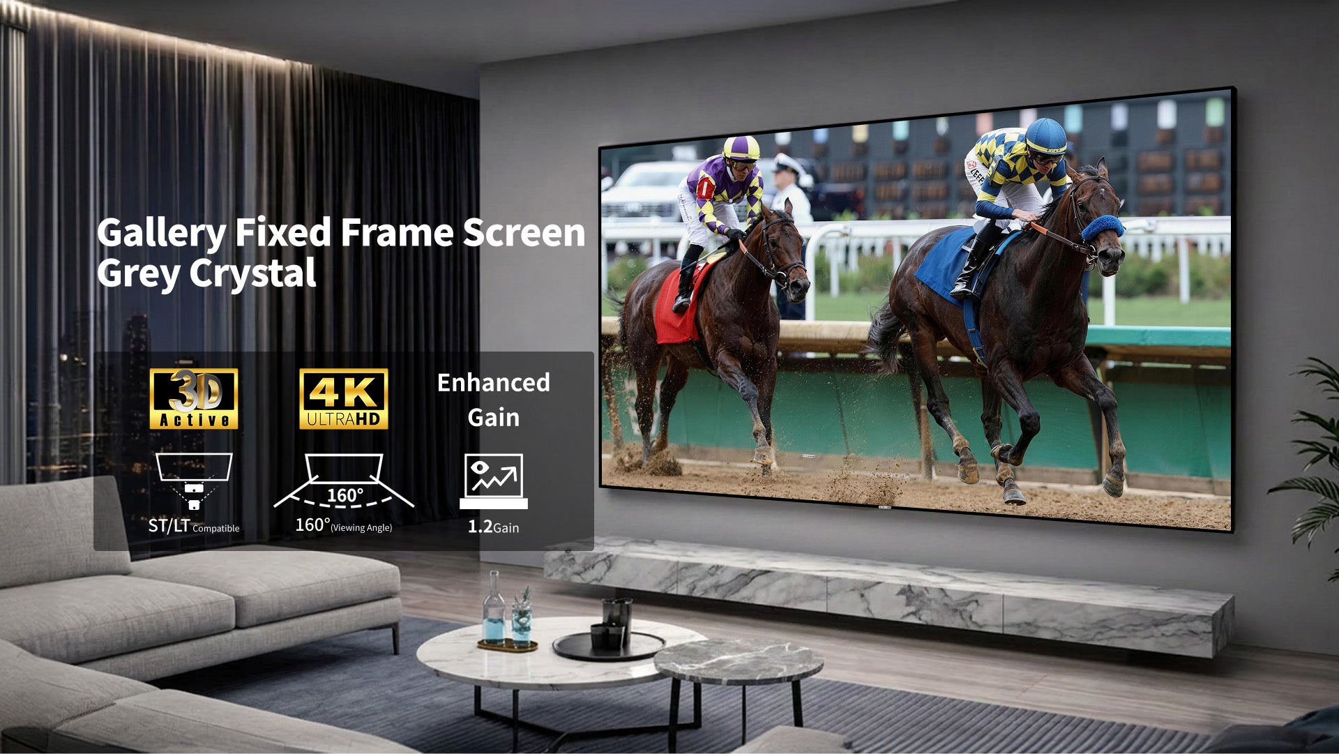 WUPRO Gallery Grey Crystal Fixed Frame ALR Projector Screen, 1.2 Gain Grey Screen Material, 3D Ready, 160° Viewing Angle, High Contrast Home Theater Projection Screen