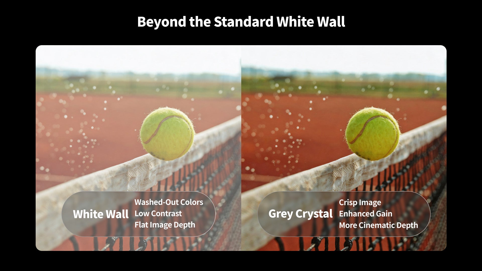 WUPRO Gallery Grey Crystal Fixed Frame Projector Screen with Up to 85% Better Picture Quality, Enhanced Contrast and Richer Colors Compared to a Standard White Wall