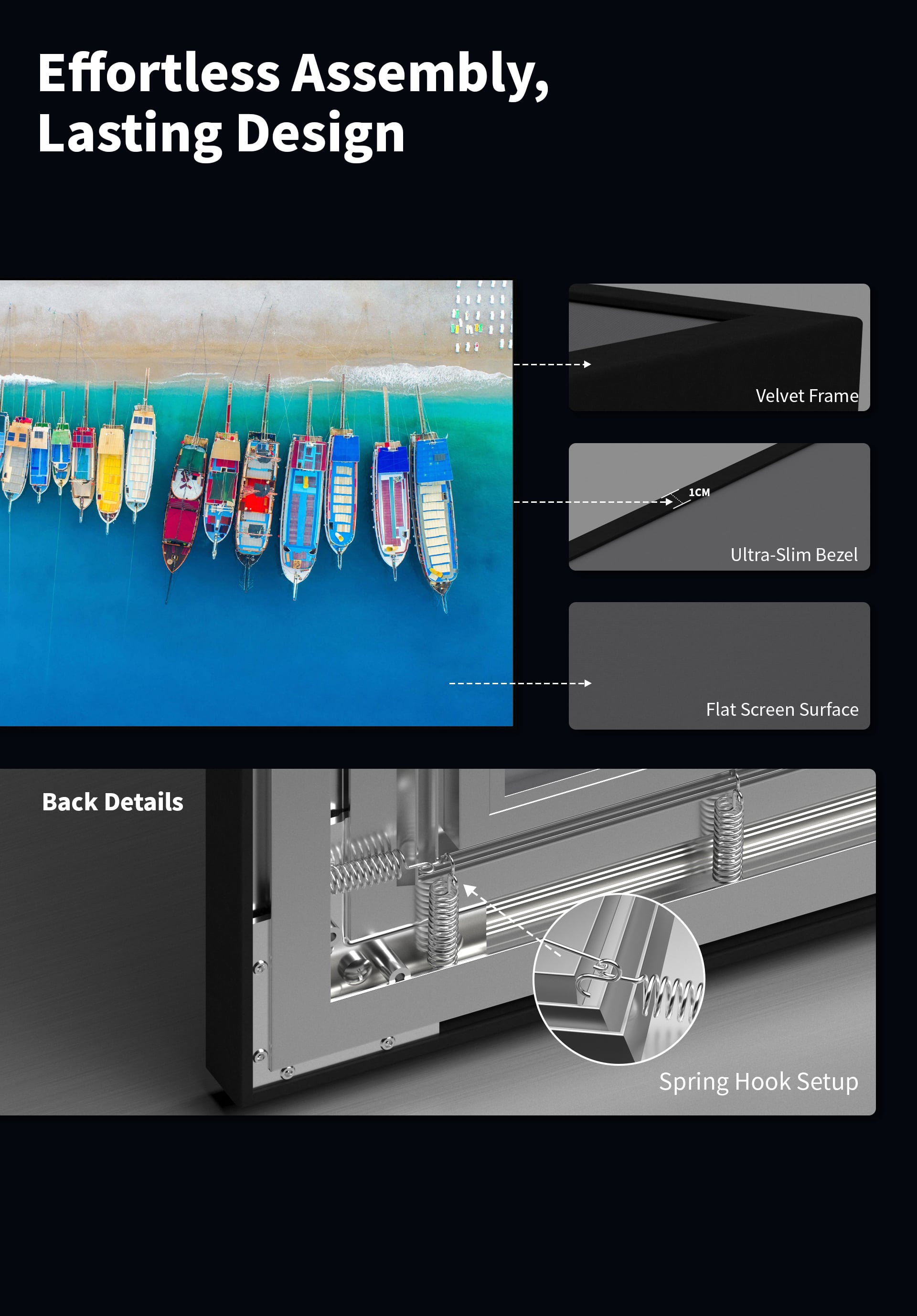 WUPROBuy Gallery Soft Gray Matte Anti-Speckle Fixed Frame Screen, effortless assembly and durable long-lasting design.