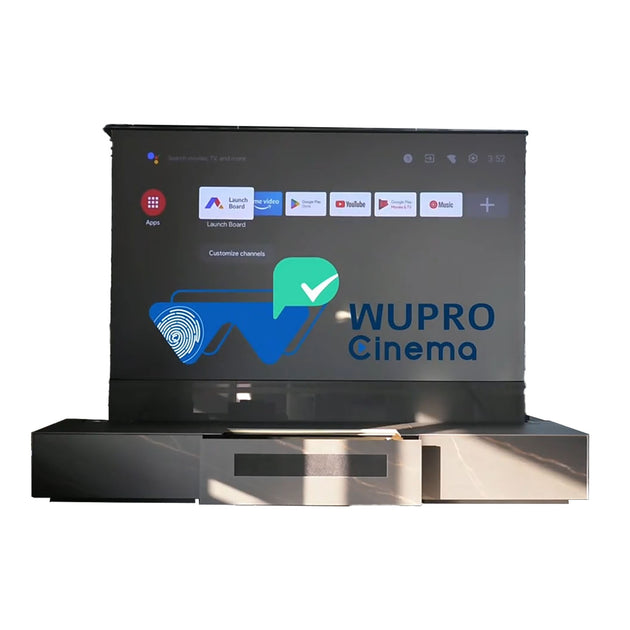WUPRO Cinema Rock Panel Customisable Laser TV Cabinet, Suitable for UST Projectors, Black and Gold Version