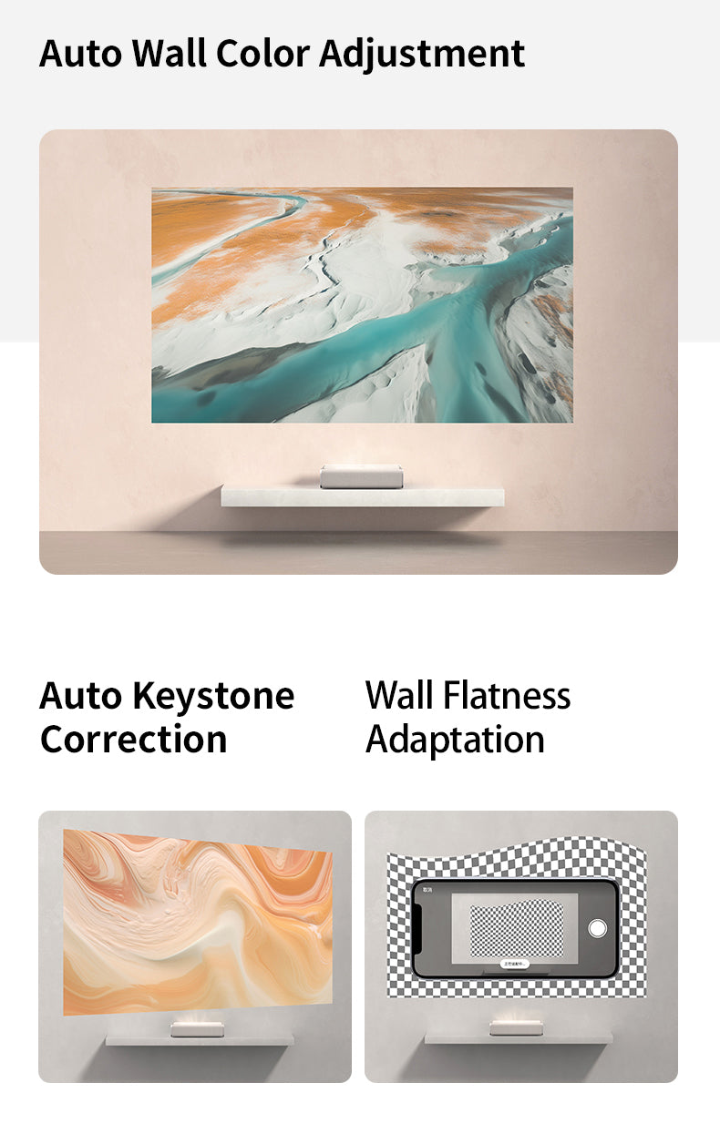 XGIMI M1 UST smart projector with auto wall color adjustment, auto keystone correction, and wall flatness adaptation