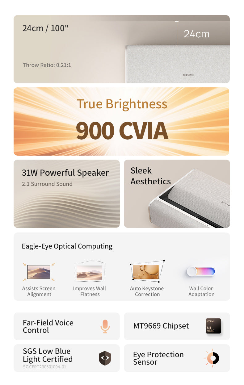 XGIMI M1 ultra short throw smart projector with 31W 2.1 surround sound and 900 CVIA lumens brightness