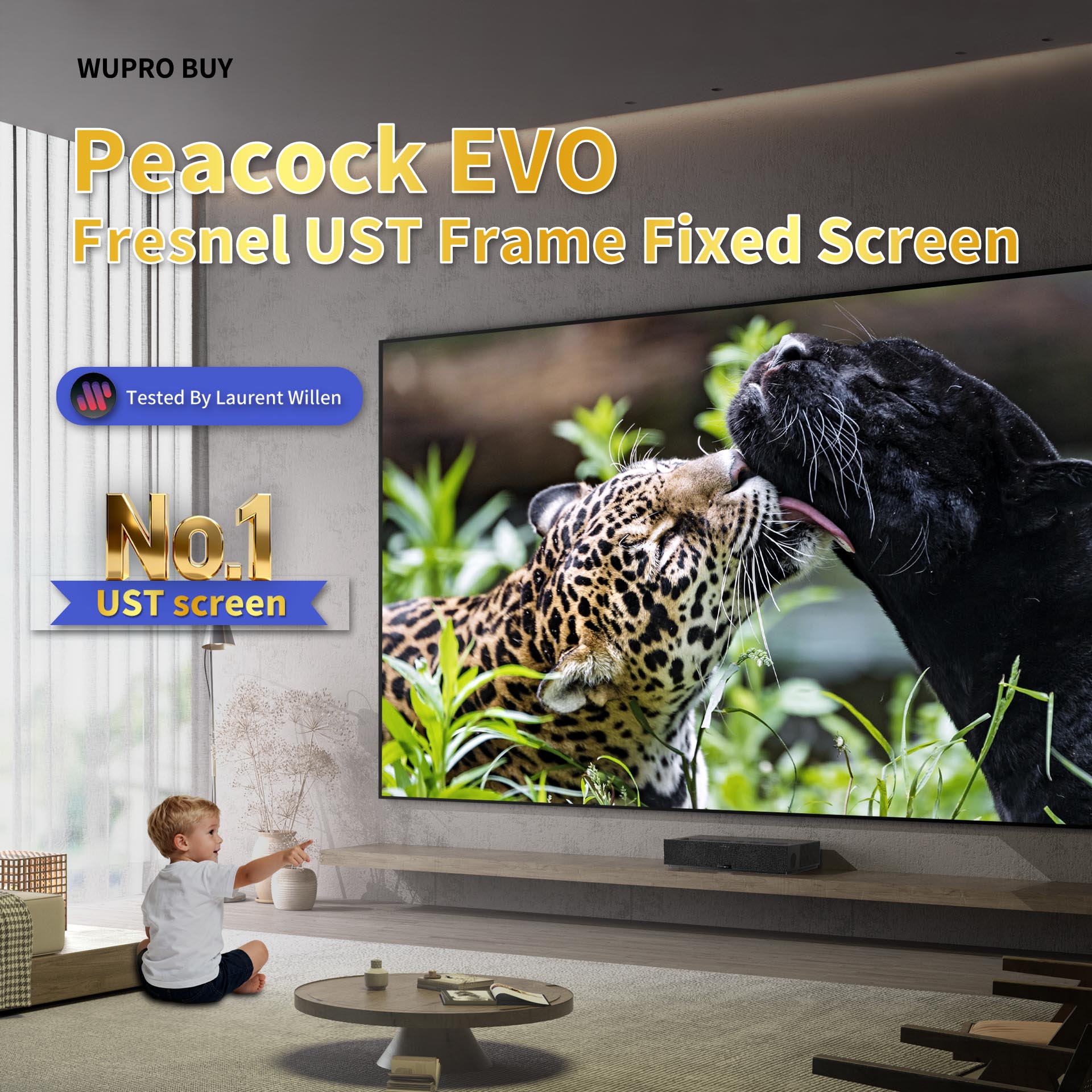 No.1 UST projector screen – WUPROBUY Peacock EVO Fresnel ALR ultra-contrast UST fixed frame screen, tested by Laurent Willen