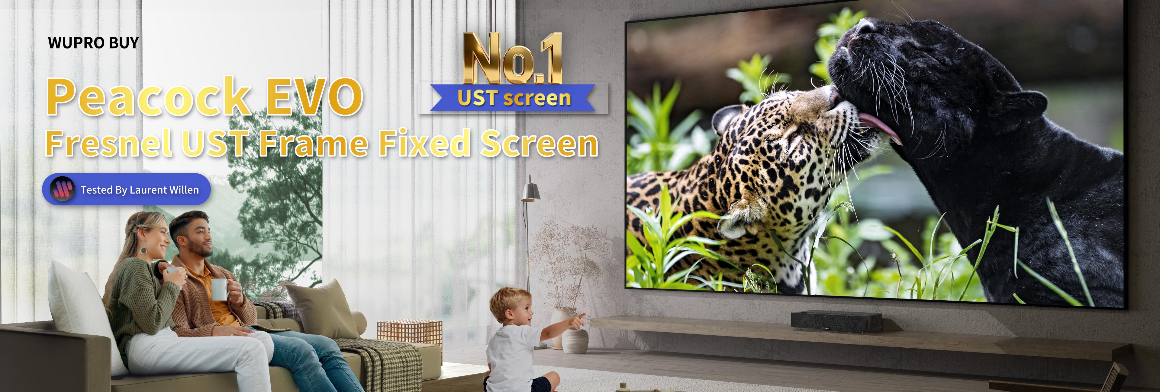 No.1 UST projector screen – WUPROBUY Peacock EVO Fresnel ALR ultra-contrast UST fixed frame screen, tested by Laurent Willen