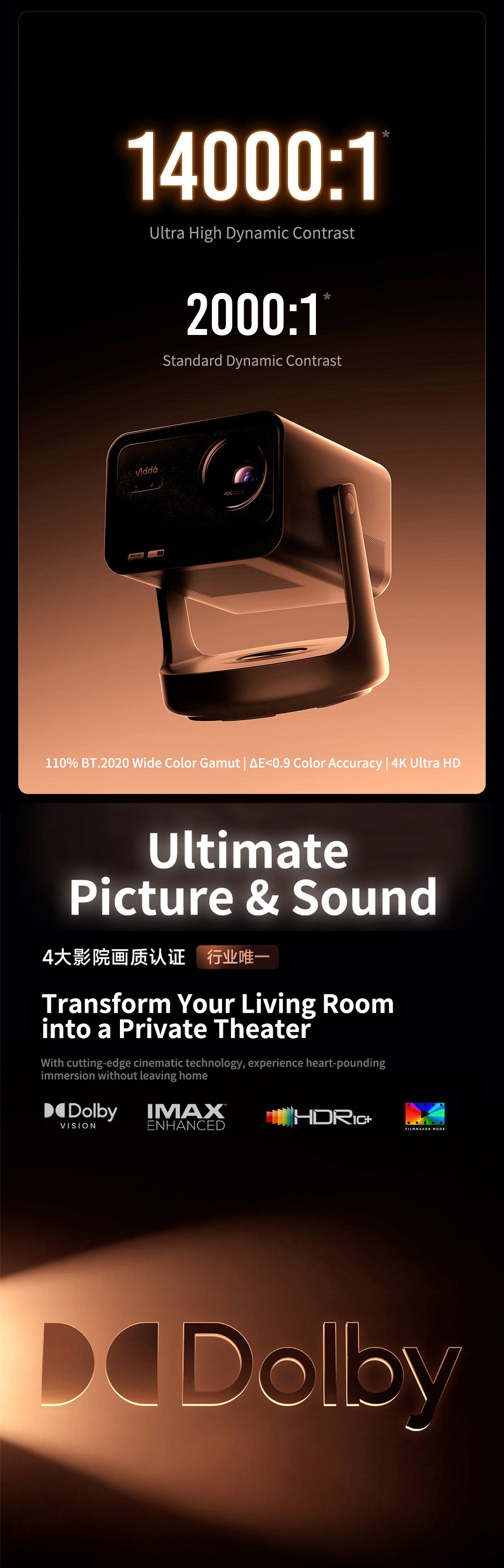 Vidda C3 ultra 4K Laser projector  14000:1 ,Ultimate Picture & Sound MB