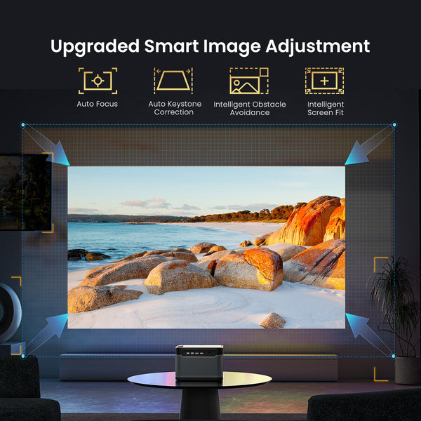 Auto focus, obstacle avoidance, screen fit, keystone protection, and brightness adjustment