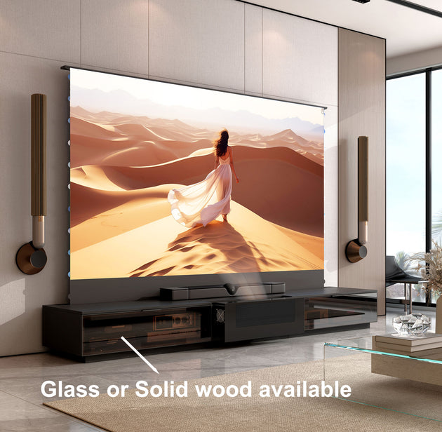 100/120inch NIKOHOME Berlin1 Masterpiece Series Lacquer-free Solid wood  Smart Laser TV Cabinet For UST Projector- Black, glass cabinet door version