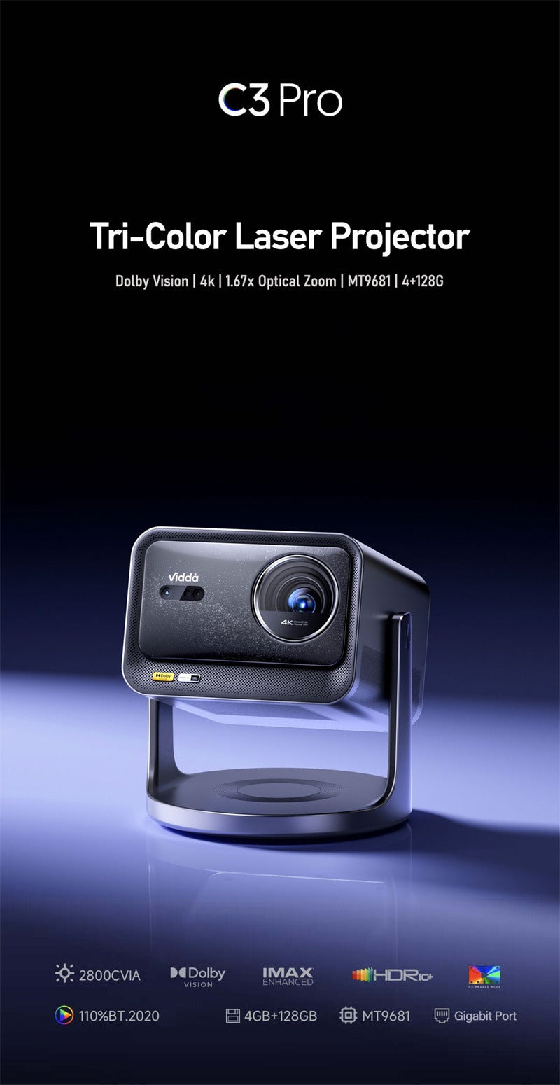Vidda C3 Pro Tri-color 4k Laser projector with Dolby Vision,1.67*Optical Zoom,MT9681