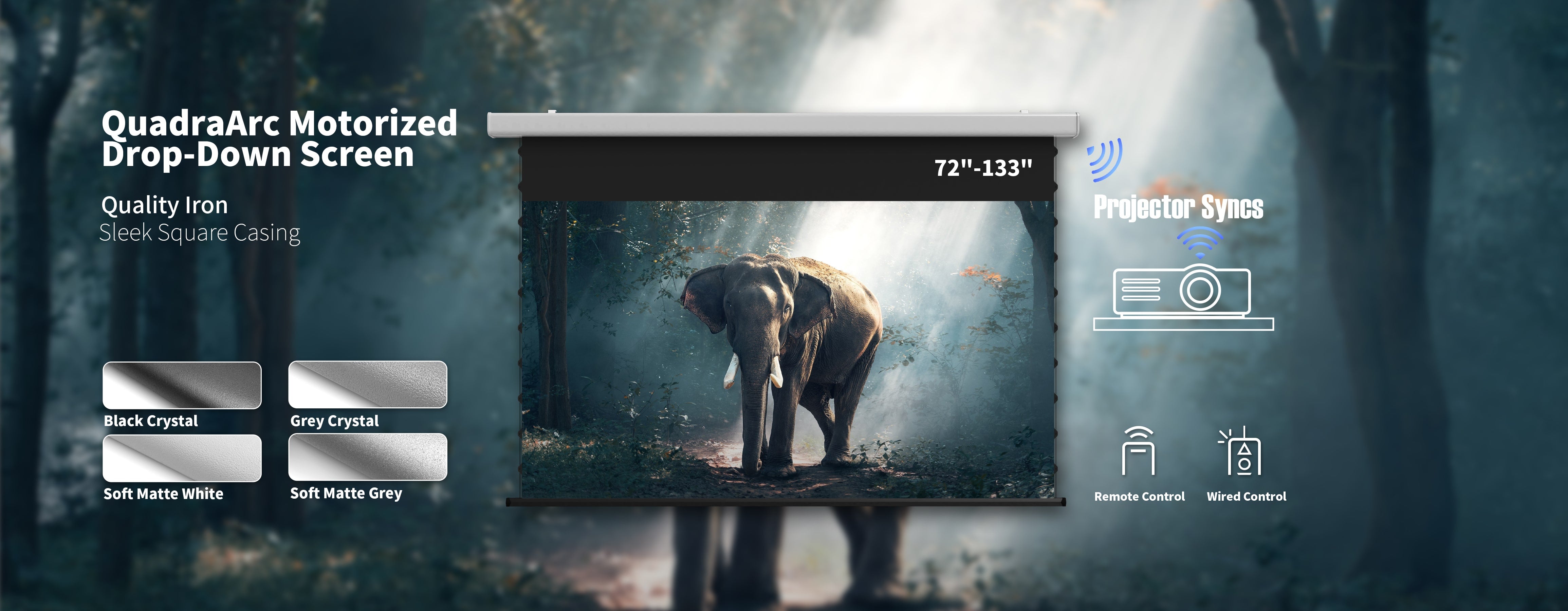 Wupro Cinema QuadraArc Tensioned Smart Motorized Drop Down Projector Screen,Four types of screen materials to choose from