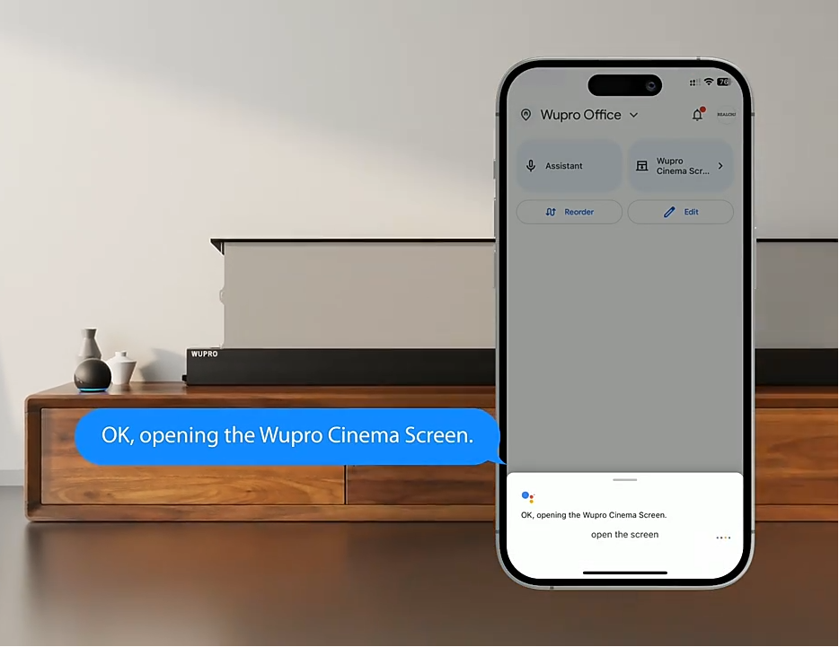 WUPRO Cinema LeApex Electric Floor-Rising Screen Supports Connection to Google Assistant, Alexa, and Tuya
