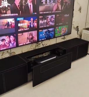 WUPRO Cinema Saddle Leather Laser TV Cabinet Customisation Case: Outer Layer in Pure Black Saddle Leather