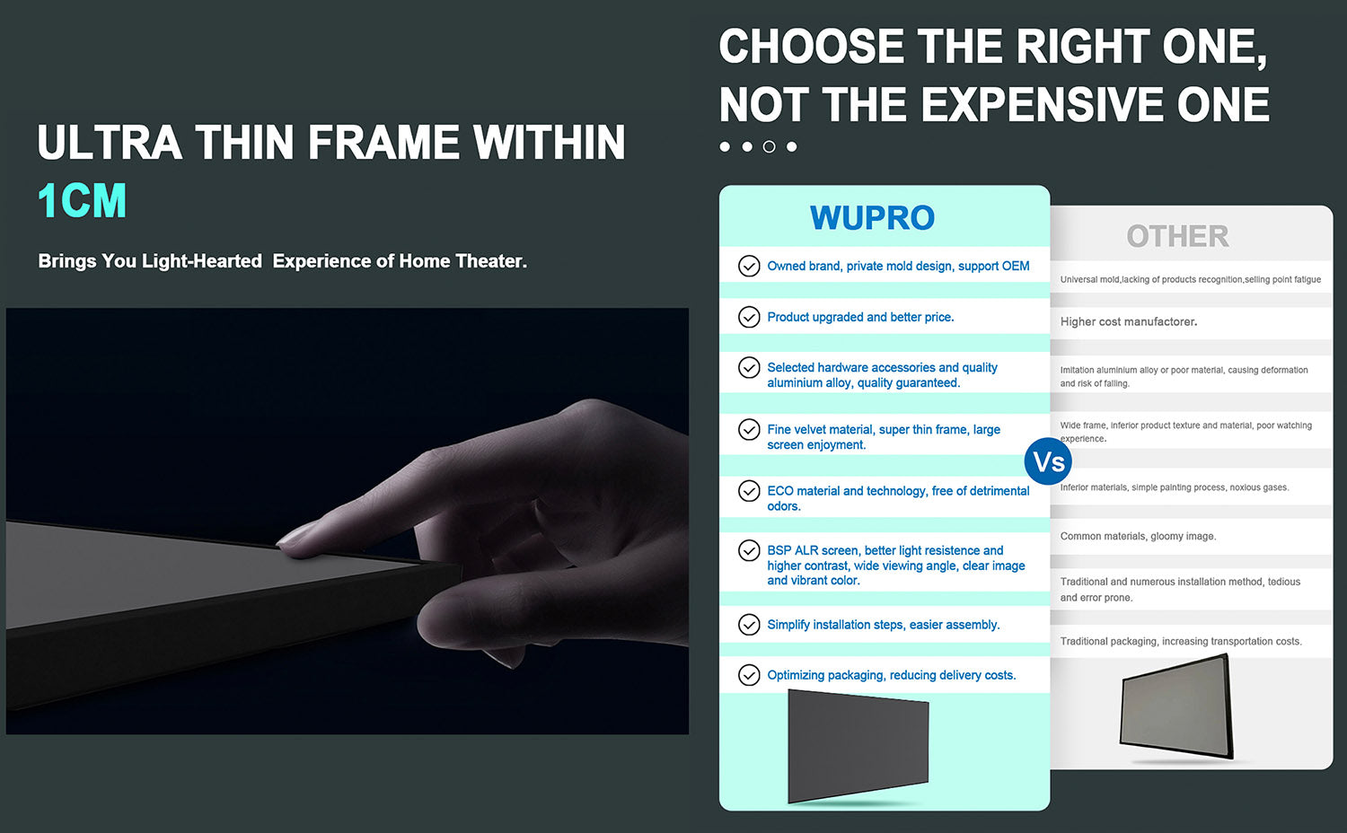 Advantages of WUPRO Cinema Gallery Series Fixed Frame Screen compared to other brands of screens