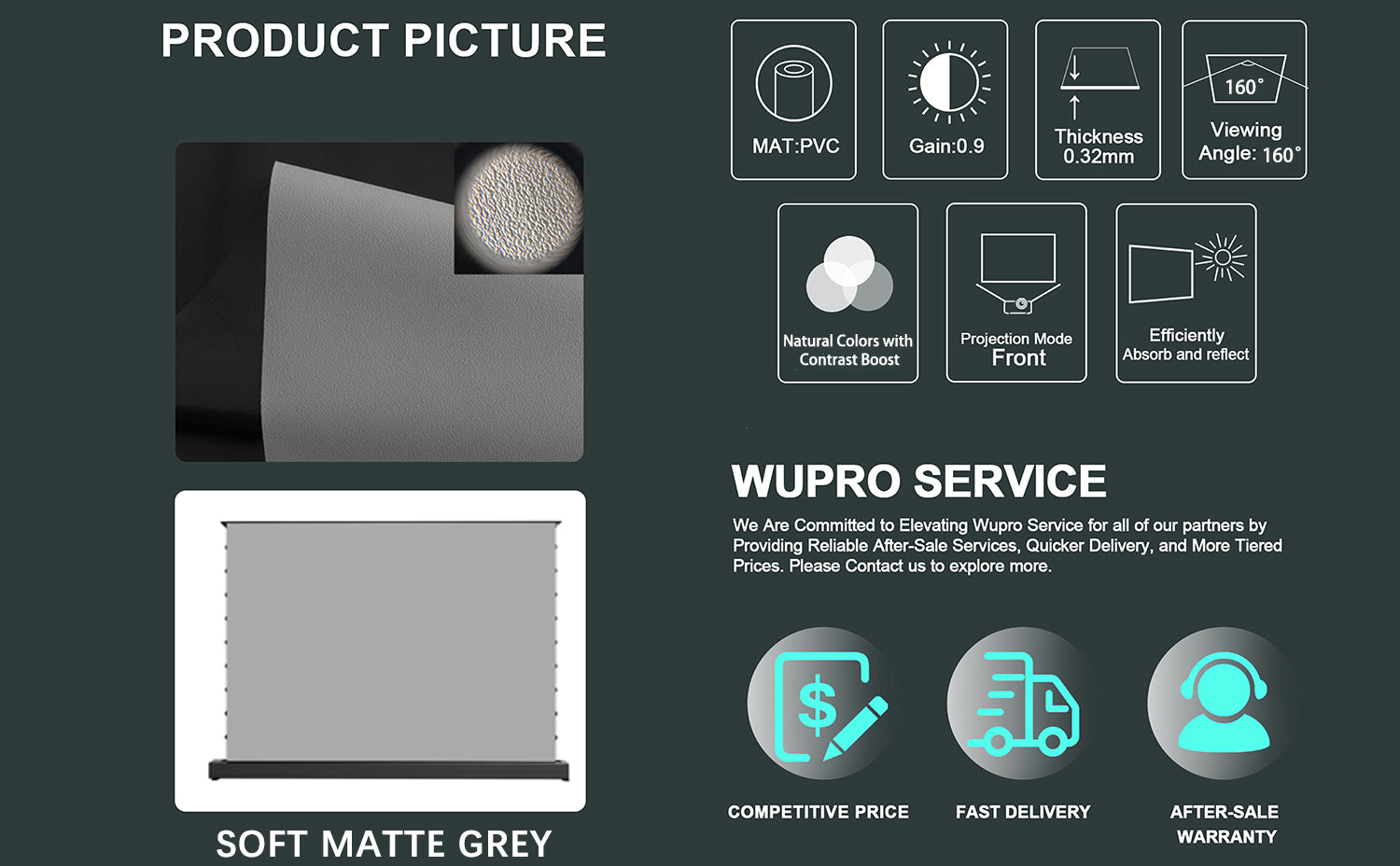 wupro Cinema black crystal alr floor rising screen ,Highlights:Gain: 1.0  , Anti-ambient light ≥70%, Deeper blacks, superior contrast