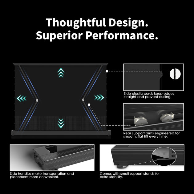 WUPRO LeApex CBSP CLR floor rising projector screen detail showcase, highlighting premium build quality, thoughtful design, and superior performance.